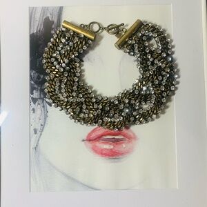 Banana Republic Elegant Brass and Silver Crystal Braided Necklace